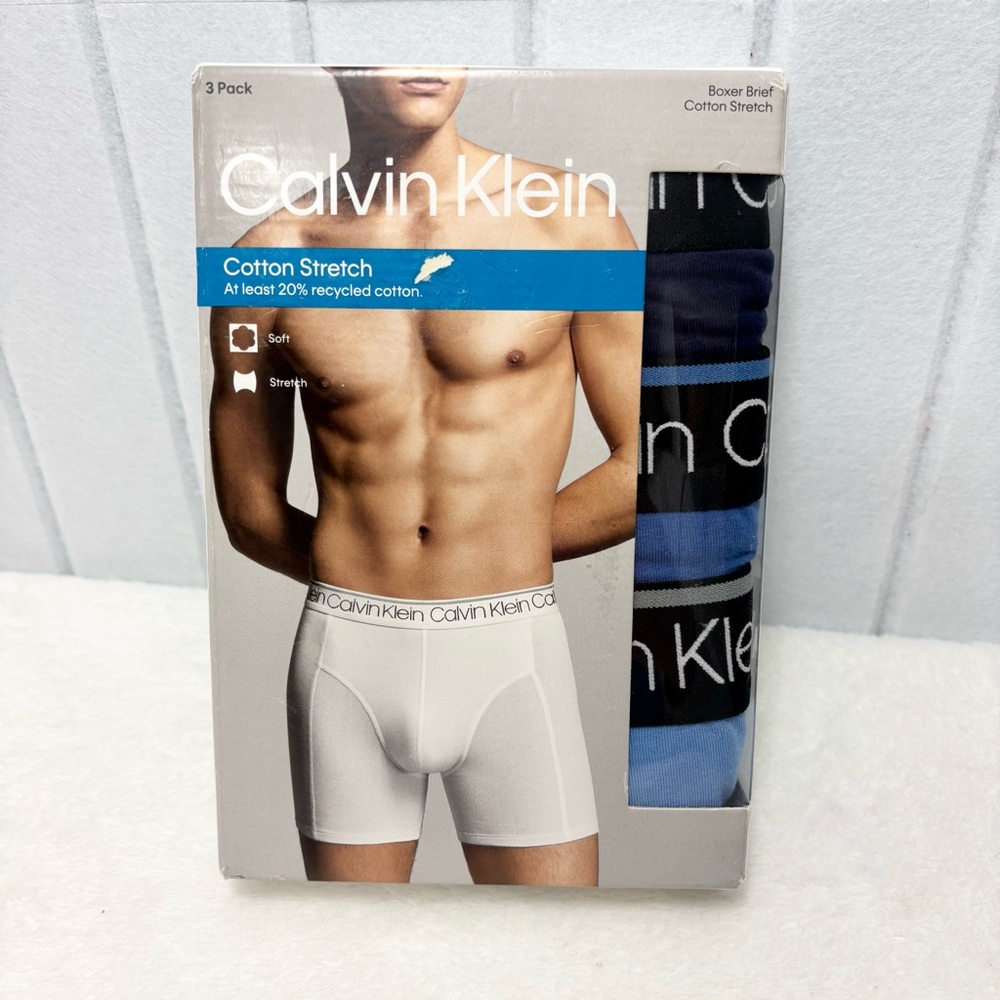 Calvin Klein Blue Cotton Stretch Men's Boxer Briefs‎ 3Pac Size M